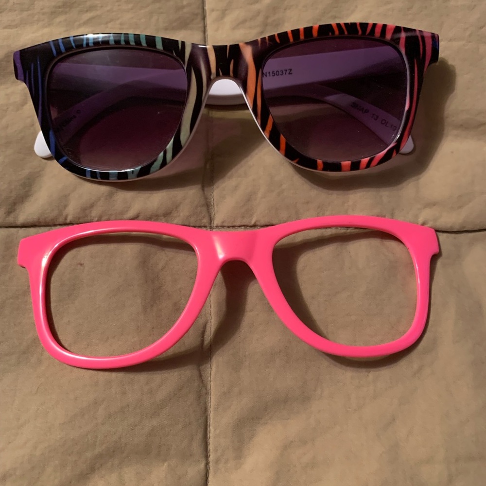 3/$20 Brand new! White sunglasses w/ changeable frame from black/multi to pink!